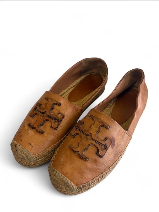 Tory Burch Shoes - Tory Burch Ines Tan Leather Espadrille Flats Raised Logo 6.5M 12423 123